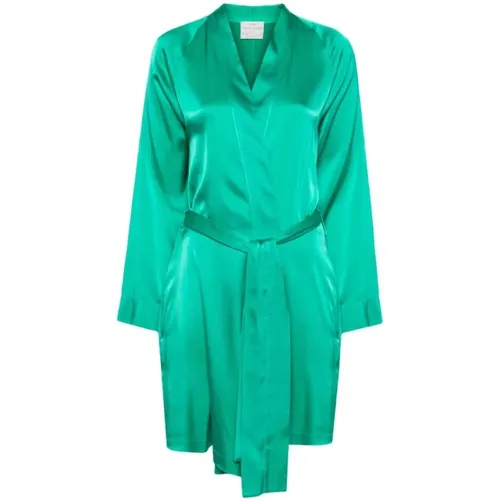 Grüne Seiden V-Ausschnitt Jacke , Damen, Größe: M - Forte Forte - Modalova