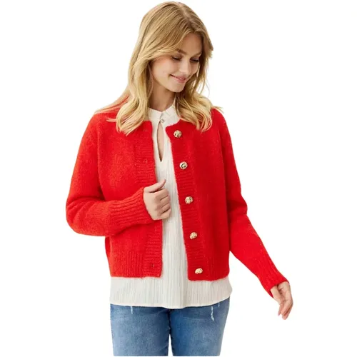 Roter Strick-Cardigan mit Kurzen Ärmeln , Damen, Größe: S - IN FRONT - Modalova