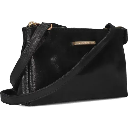 Schwarze Leder Crossbody Schultertasche , Damen, Größe: ONE Size - Fred de la Bretoniere - Modalova