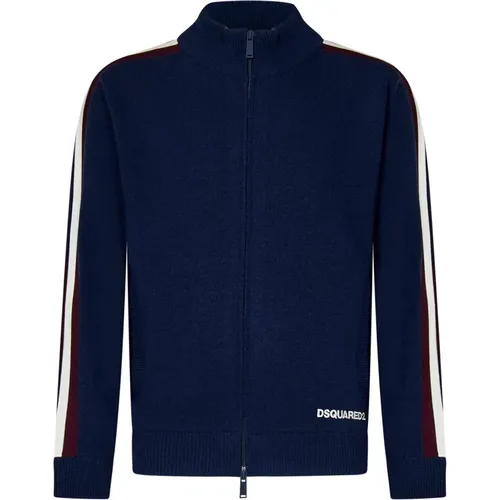 Blauer Wollmisch-Zip-Up-Cardigan , Herren, Größe: 2XL - Dsquared2 - Modalova