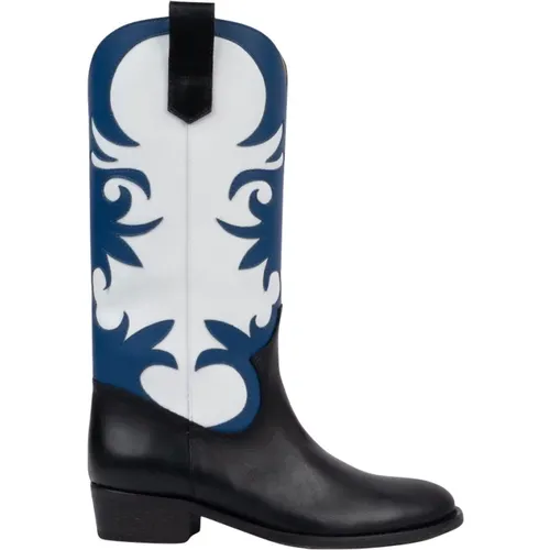 Texan Boots with White and Blue Shaft , female, Sizes: 3 UK, 4 UK, 5 UK, 7 UK - Via Roma 15 - Modalova