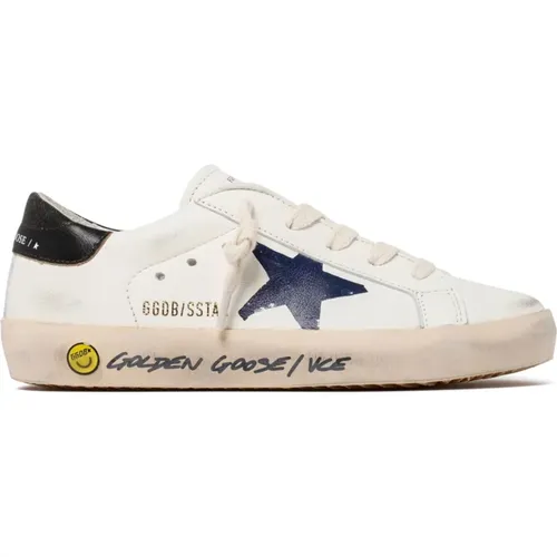 Weiße und marineblaue Super Star Sneakers für Kinder - Golden Goose - Modalova