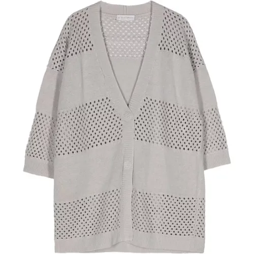 Grey Linen Blend Knit Cardigan , female, Sizes: L, XL, S, 3XL - Le Tricot Perugia - Modalova