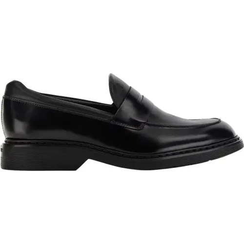 Schwarze Leder Flache Schuhe , Herren, Größe: 39 EU - Hogan - Modalova