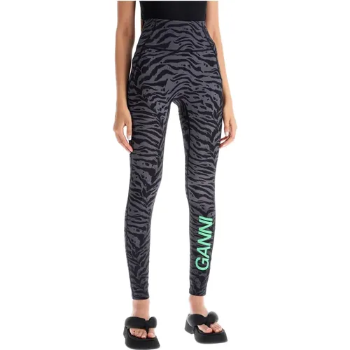 Animal Print High-Waist Sportleggings , Damen, Größe: M - Ganni - Modalova