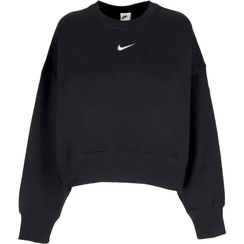Schwarz/Weiß Oversized Crewneck Sweatshirt , Damen, Größe: L - Nike - Modalova