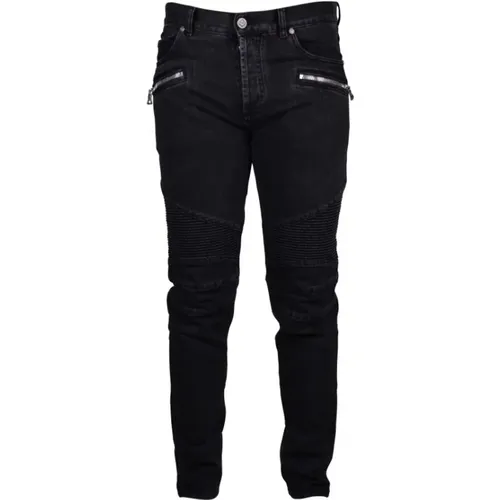 Schwarze Gewaschene Skinny Jeans mit Yokes - Balmain - Modalova