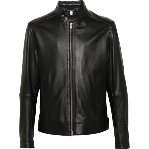 Grained Leather Jacket with Full Zip , male, Sizes: 3XL, XL, 2XL, L - Hugo Boss - Modalova