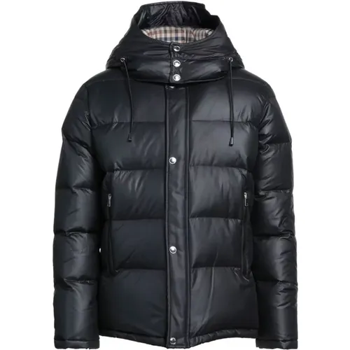 Abnehmbare Kapuze schwarze Jacke mit Tartan-Muster - Aquascutum - Modalova