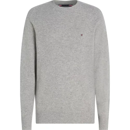 Grauer Lambswool Rundhalsausschnitt Pullover , Herren, Größe: 2XL - Tommy Hilfiger - Modalova