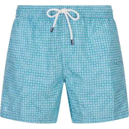 Blue Swim Shorts with Micro Pattern , male, Sizes: XL, L, 2XL - Fedeli - Modalova