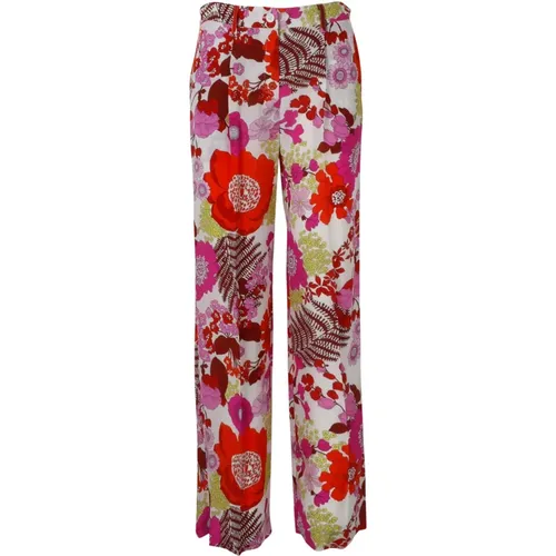 Floral Silk Wide Leg Trousers , female, Sizes: M - P.a.r.o.s.h. - Modalova