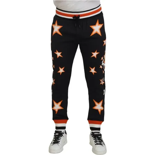 Schwarze Orange Stern Sport Hose , Herren, Größe: S - Dolce & Gabbana - Modalova
