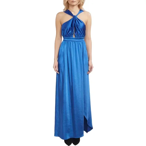 Blaues Satin ärmelloses Kleid , Damen, Größe: L - pinko - Modalova