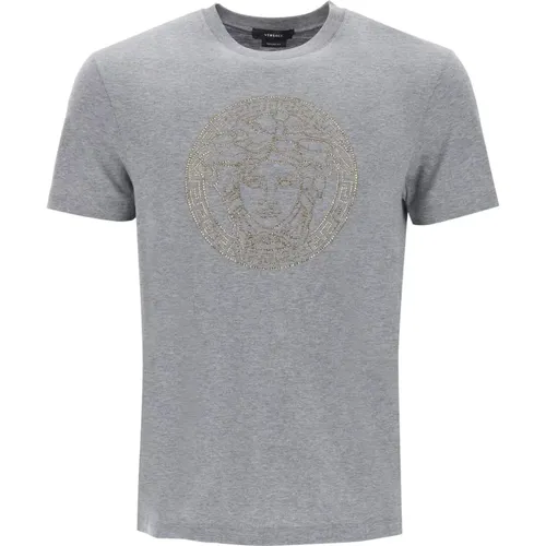 Rhinestone Medusa Crewneck T-Shirt , Herren, Größe: L - Versace - Modalova