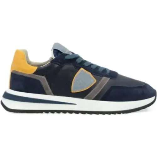 Nylon sneakers with leather details , male, Sizes: 7 UK, 8 UK, 10 UK, 9 UK - Philippe Model - Modalova