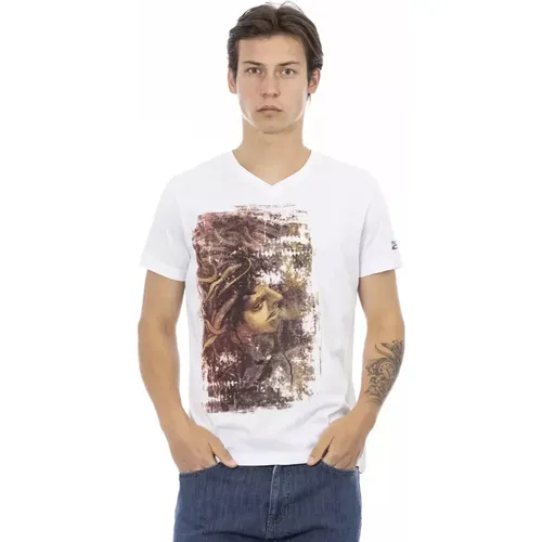 Weißes Baumwoll-T-Shirt mit V-Ausschnitt , Herren, Größe: L - Trussardi - Modalova