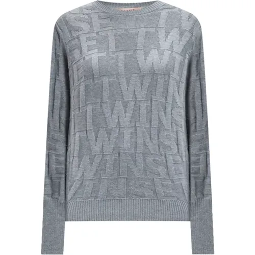 Grauer Strickpullover Bequeme Baumwollmischung , Damen, Größe: L - Twinset - Modalova