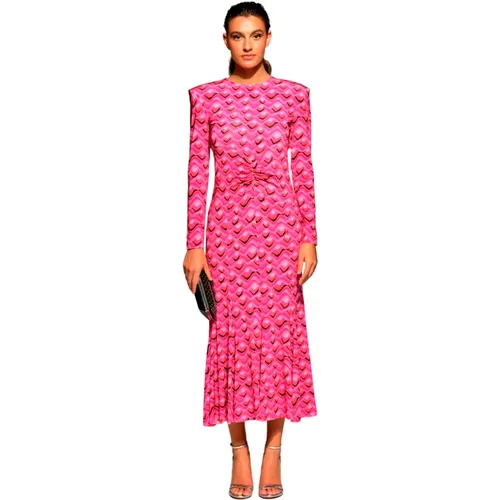 Fuchsia Seiden Midi Kleid mit Schulterpolstern , Damen, Größe: L - Moskada - Modalova