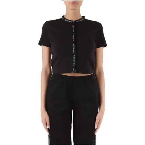Stretch cotton top with logo print , female, Sizes: S, XS, L, M - Calvin Klein Jeans - Modalova