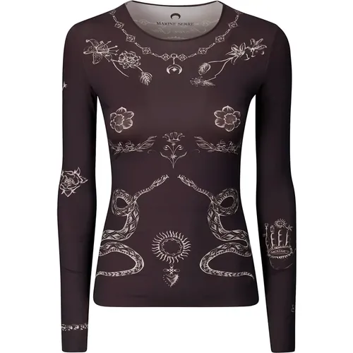 Bedrucktes Jersey Crewneck Top , Damen, Größe: M - Marine Serre - Modalova