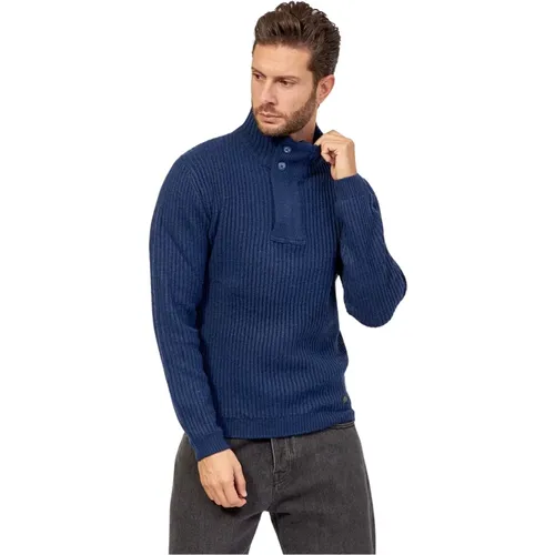 Blauer Pullover mit hohem Kragen aus Wollmischung , Herren, Größe: S - YES ZEE - Modalova