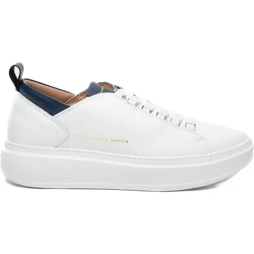 Weiße Ledersneaker mit blauen Details , Herren, Größe: 40 EU - Alexander Smith - Modalova