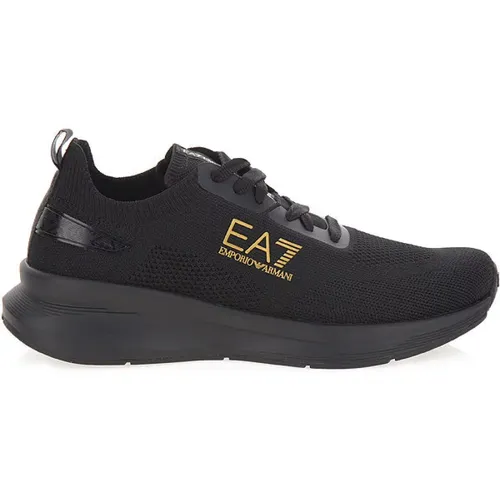 Schwarze Sneakers Runde Zehen Schnürung - Emporio Armani EA7 - Modalova