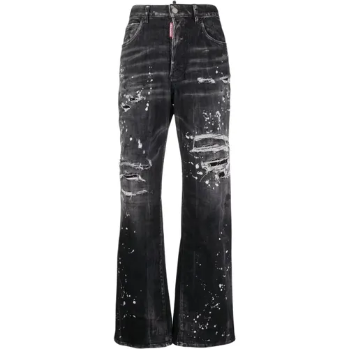Distressed Bootcut Jeans mit Farbspritzern , Damen, Größe: XS - Dsquared2 - Modalova