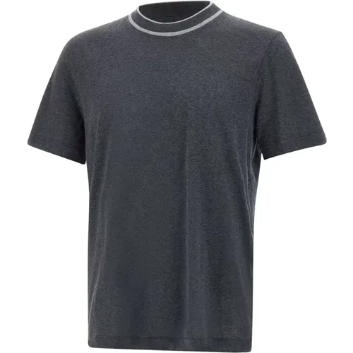 Men's Cotton Cashmere T-shirt Anthracite Grey , male, Sizes: 2XL, 3XL, L, XL, 4XL, 5XL - PESERICO - Modalova