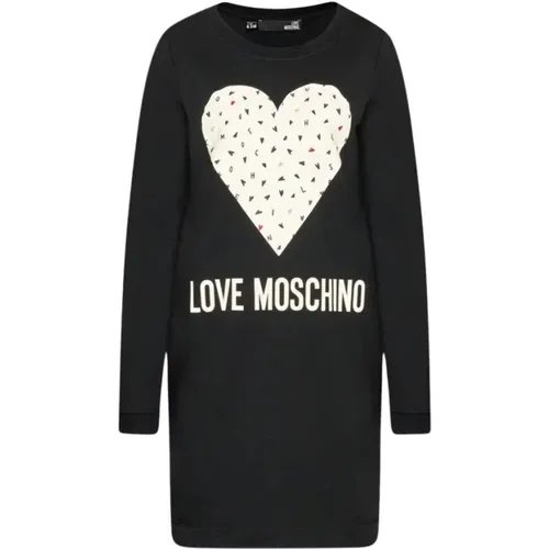 Schwarzes Kleid mit Markenaufdruck , Damen, Größe: L - Love Moschino - Modalova