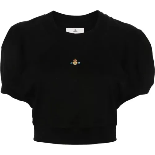 Schwarzes Baumwoll-T-Shirt mit Rundhalsausschnitt und Signature Orb Logo , Damen, Größe: M - Vivienne Westwood - Modalova