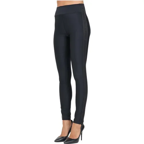 Schwarze Damenleggings mit Logo-Bändern , Damen, Größe: S - Versace Jeans Couture - Modalova