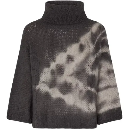 Grey Mohair Blend Knit Sweater , female, Sizes: M - Rabens Saloner - Modalova
