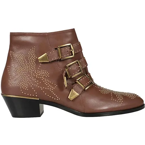Leather Cowboy Punk Ankle Boots , female, Sizes: 4 1/2 UK - Chloé - Modalova