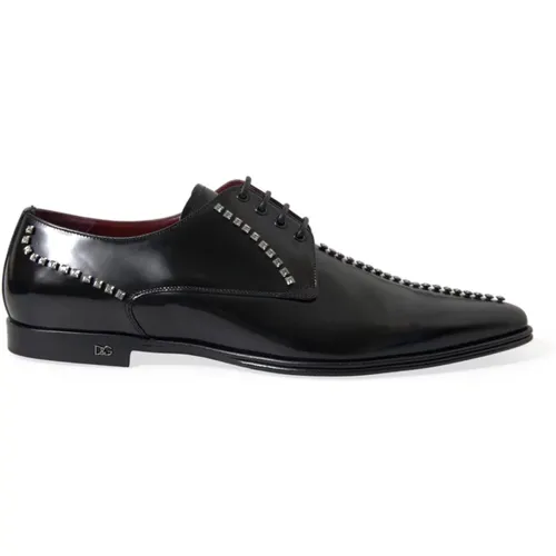 Schwarze Leder Kristall Formelle Schuhe , Herren, Größe: 40 EU - Dolce & Gabbana - Modalova