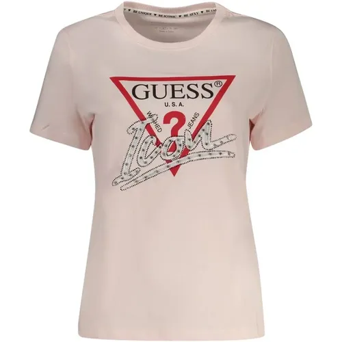 Rosa Baumwolle Tops & T-Shirt , Damen, Größe: M - Guess - Modalova