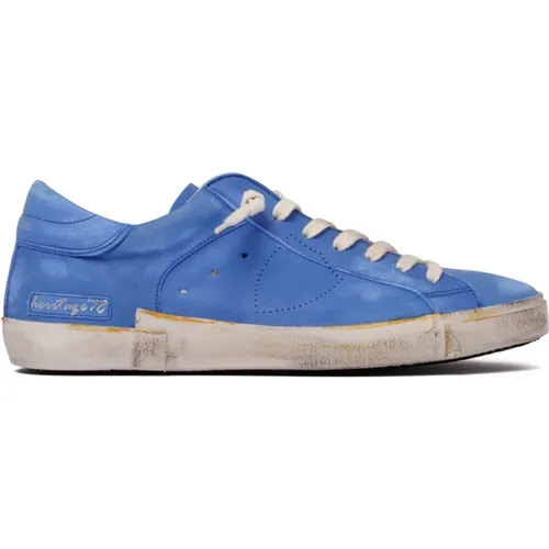 Hellblaue Tennissneakers , Herren, Größe: 45 EU - Philippe Model - Modalova