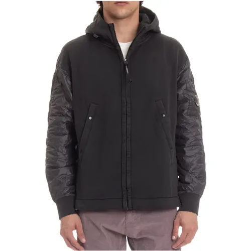 Grauer Kapuzenpullover aus Baumwolle mit Nylon-Einsätzen , Herren, Größe: L - C.P. Company - Modalova