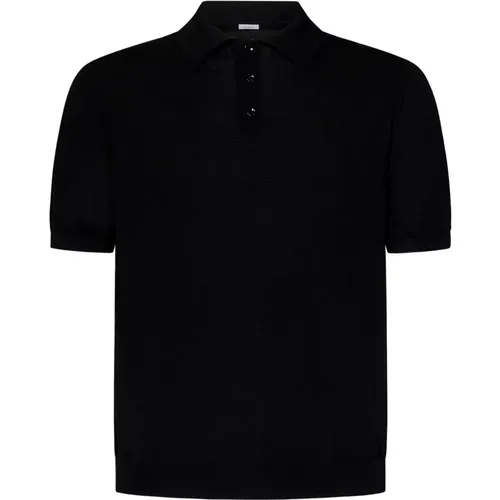 Schwarzes kurzärmeliges Strick-Poloshirt , Herren, Größe: L - Malo - Modalova