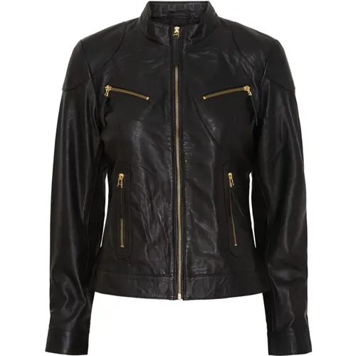 Biker Jacket with Zip Pocket and Gold Accents , female, Sizes: XS, L, XL, S, M, 3XL, 2XL - Notyz - Modalova