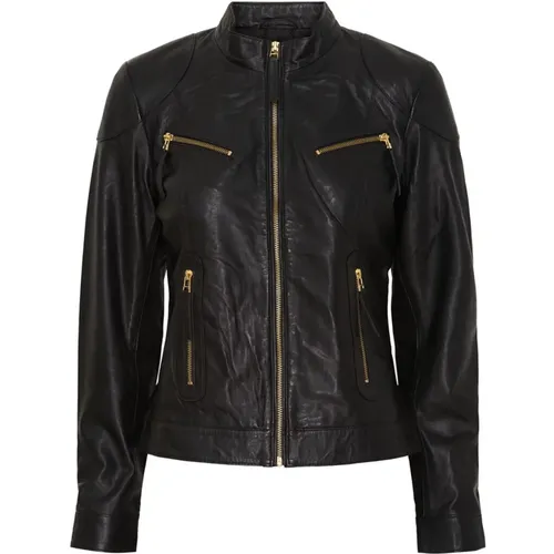 Biker Jacket with Zip Pocket and Gold Accents , female, Sizes: XS, L, XL, S, M, 3XL - Notyz - Modalova