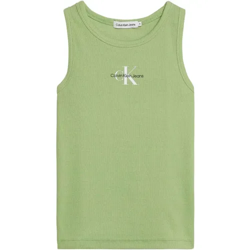 Grünes geripptes Top mit Logo - Calvin Klein - Modalova