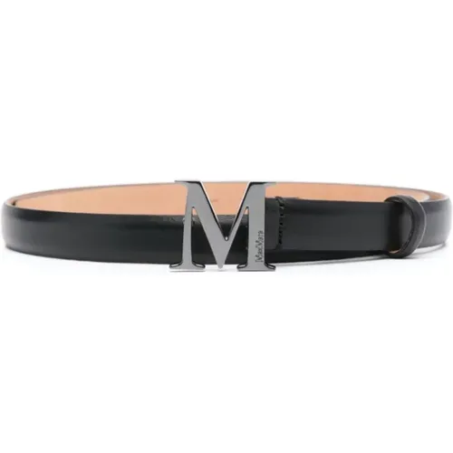 Schwarzer Leder-Logo-Gürtel , Damen, Größe: S - Max Mara - Modalova