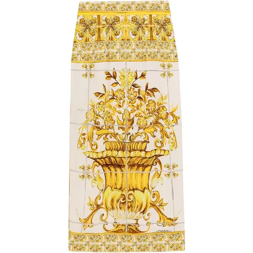 Yellow Silk High-Rise Skirt Aw24 , female, Sizes: L - Dolce & Gabbana - Modalova