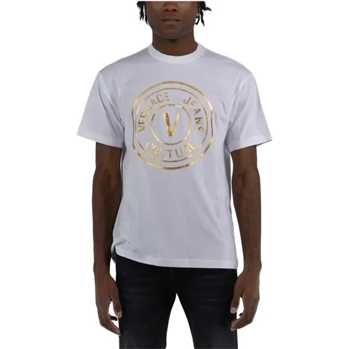 Metallisches Logo Baumwoll T-Shirt - Versace Jeans Couture - Modalova