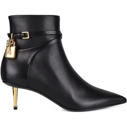 Elegante schwarze Lederstiefel mit Absatz , Damen, Größe: 40 EU - Tom Ford - Modalova