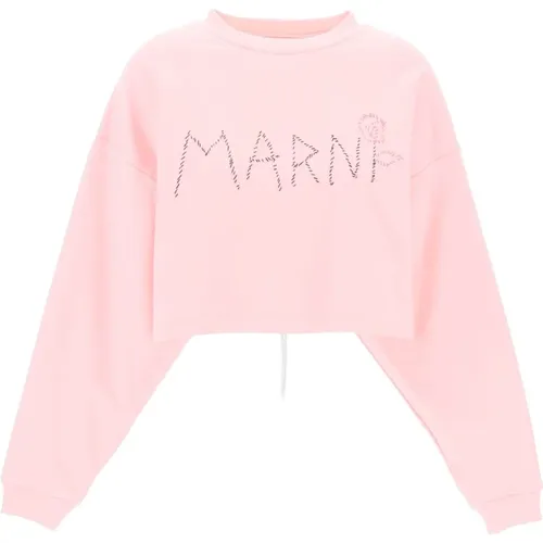 Boxy Logo Sweatshirt mit Blumenstickerei - Marni - Modalova