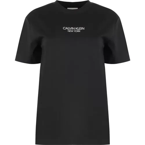 Geripptes Baumwoll-T-Shirt , Damen, Größe: M - Calvin Klein - Modalova