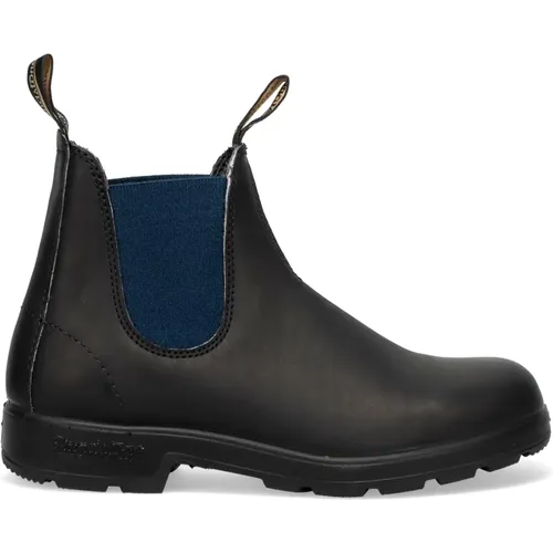 Leather Ankle Boots with Navy Blue Side Elastics , female, Sizes: 3 1/2 UK, 4 1/2 UK, 6 UK, 4 UK, 6 1/2 UK, 5 1/2 UK - Blundstone - Modalova